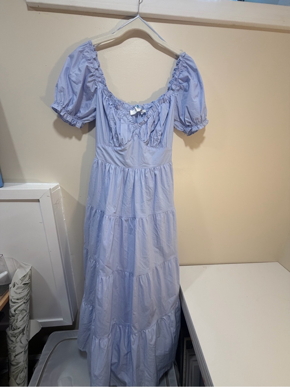 Astr Light Blue Puff Sleeve Maxi Dress